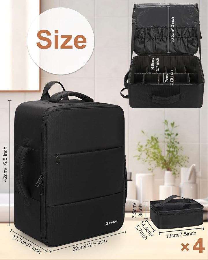 Relavel Make-up Rucksack XL, Profi Reise Make-up Koffer Set für Make-up-Künstler – Mit 4 transparent