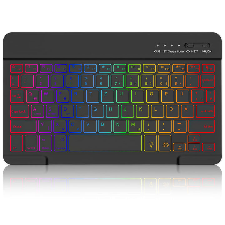 MMK Bluetooth-Tastatur, Deutsches QWERTZ-Layout mit 7-Farbiger Hintergrundbeleuchtung, Mini Wireless