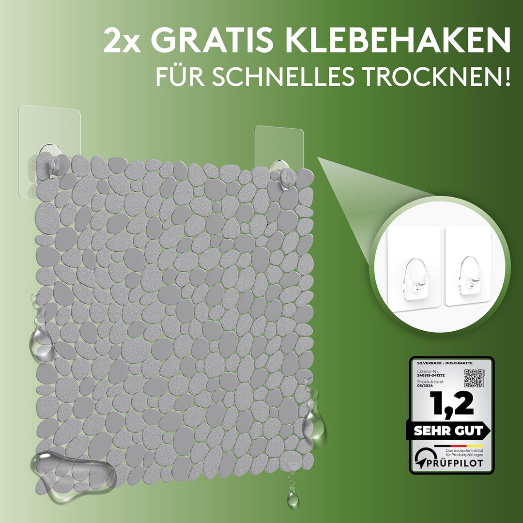 SilverRack Duschmatte rutschfest 53x53 cm (Grau Kiesel Steinoptik) - Antirutschmatte Dusche BPA frei