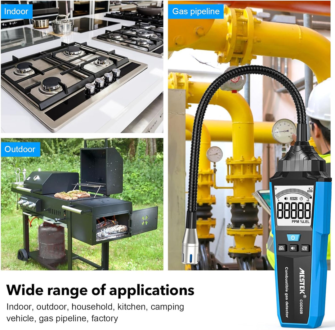 Gasmelder Erdgas MESTEK Gaslecksuchgerät Tragbarer Leckdetektor Digitalanzeige mit Akustischem Alarm