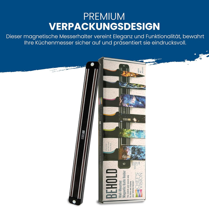 Chef’s Vision Wand-Magnetmesserhalter – Schwarz – Schlanke Magnetleiste für Messer – Moderner Magnet