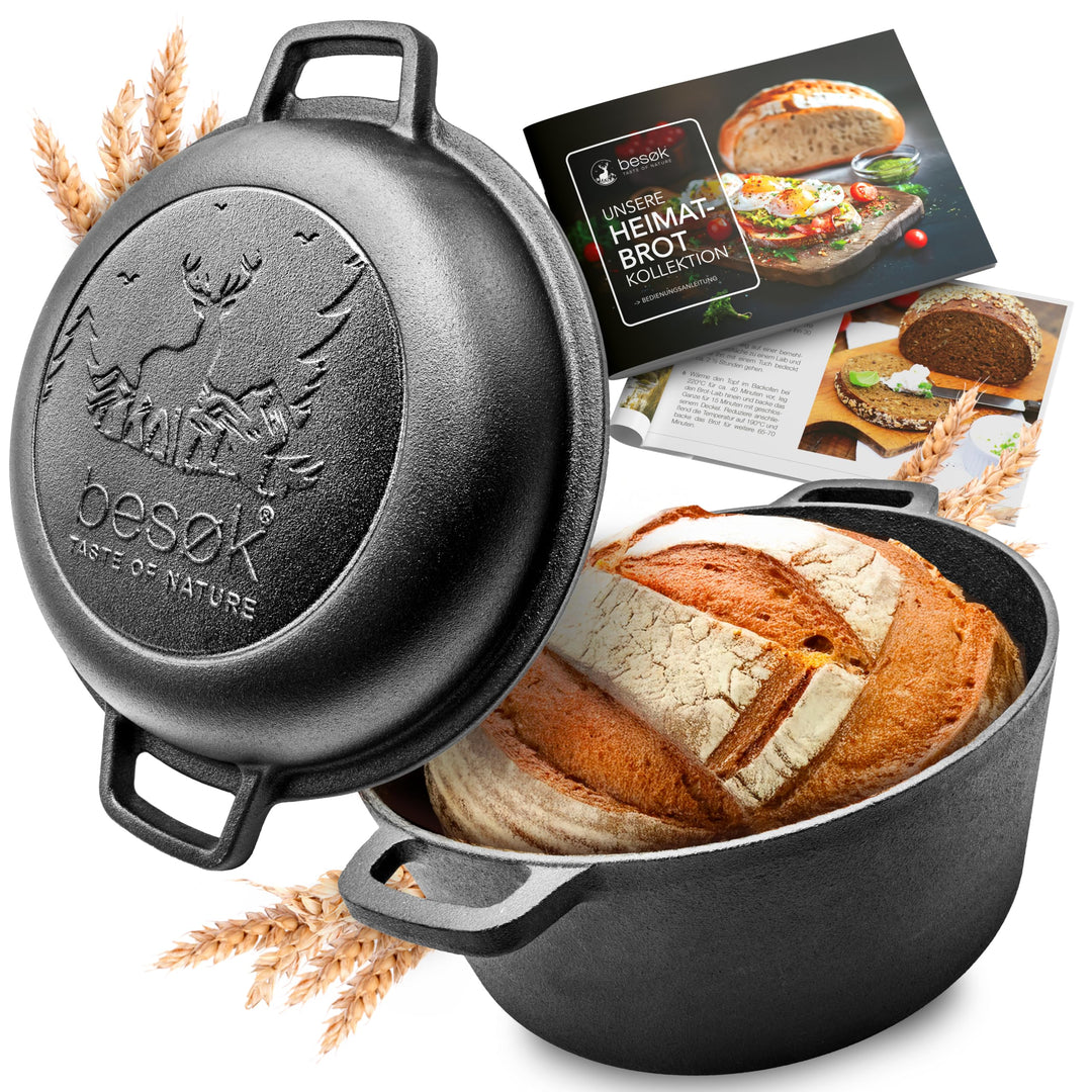 besok Brotbacktopf - Gusseisen Brot Backen Topf - Brotbackform mit Deckel - Induktion - Brottopf zum