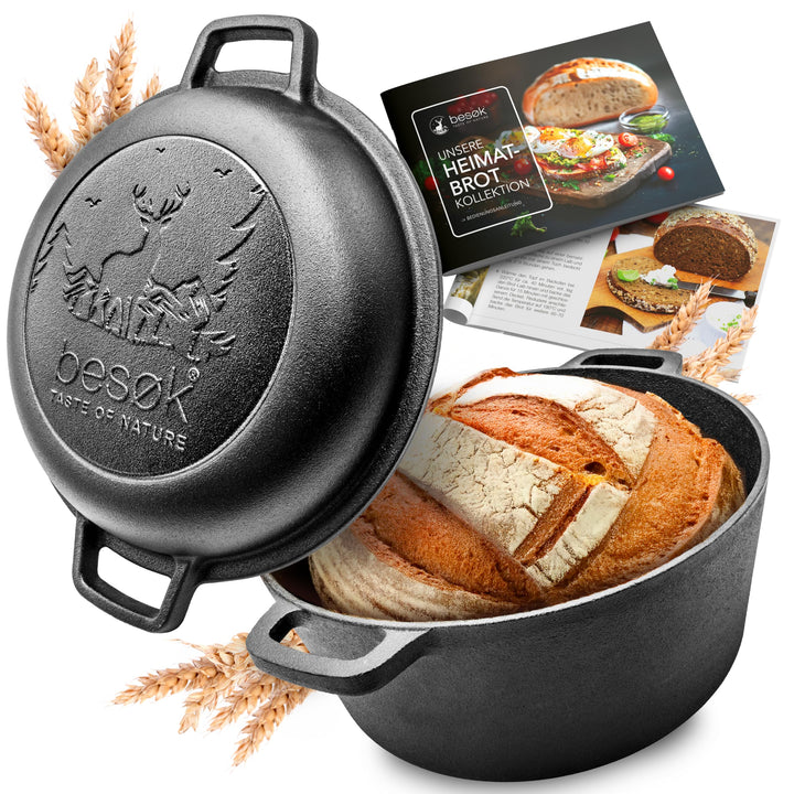 besok Brotbacktopf - Gusseisen Brot Backen Topf - Brotbackform mit Deckel - Induktion - Brottopf zum