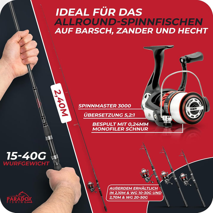 Angelruten Set zum Spinnfischen 2,1m/2,4m/2,7m I Teleskop-Rute mit Rolle, Ködern, Angelzubehör und A