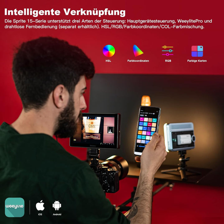 VILTROX Sprite 15C Panel LED Video Light RGB Videoleuchte Kamera Panel Videolicht 2800-6800K mit Blu