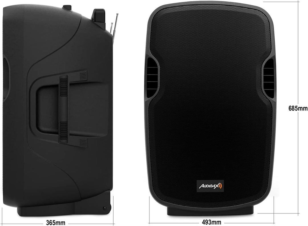 Audibax Denver 15 Altavoz Activo PA 15" Con Batería, Ruedas + 2 Micros Inalámbricos Mano 15 Pulgadas