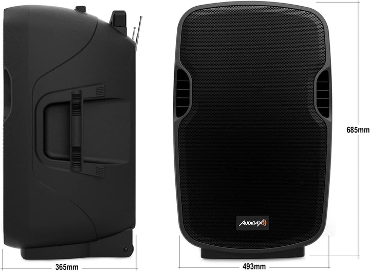 Audibax Denver 15 Altavoz Activo PA 15" Con Batería, Ruedas + 2 Micros Inalámbricos Mano 15 Pulgadas