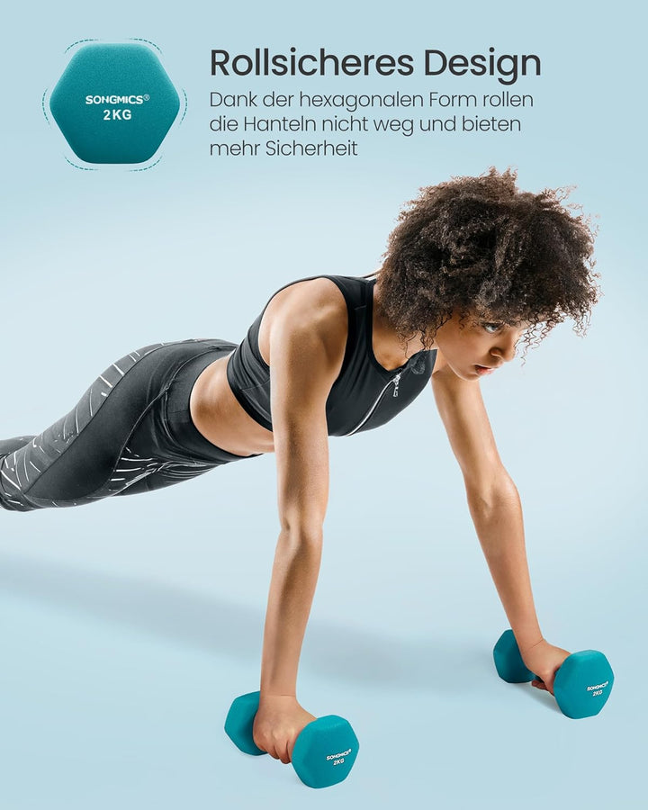 SONGMICS Hanteln, Hantelset, Kurzhanteln, Hexagon, mit Hantelständer, 2 x 1 kg, 2 x 2 kg, 2 x 3 kg,