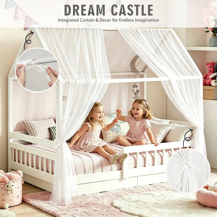 2 Stück Hausbett Himmel Set - 150 x 350 cm Betthimmel Milan-Garn, Betthimmel Hausbett, Leichte Atmun
