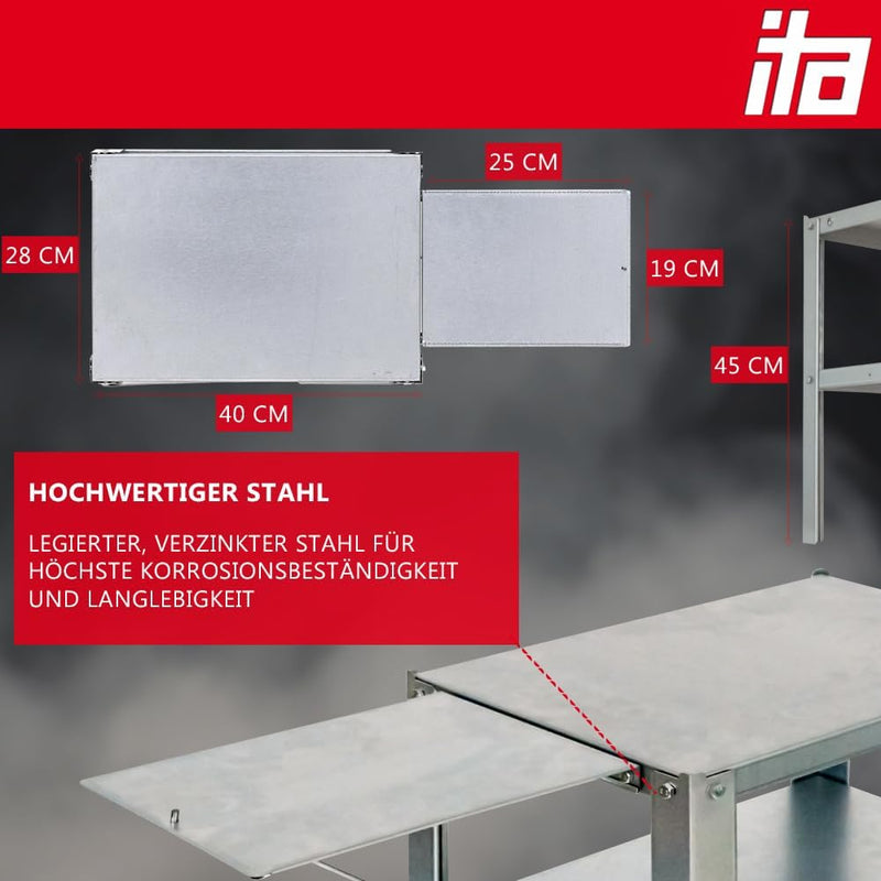 ITA Tisch für Räucherofen - Legierter Stahl - Praktischer Räucherofenständer 45x28x40/65 cm - Direkt