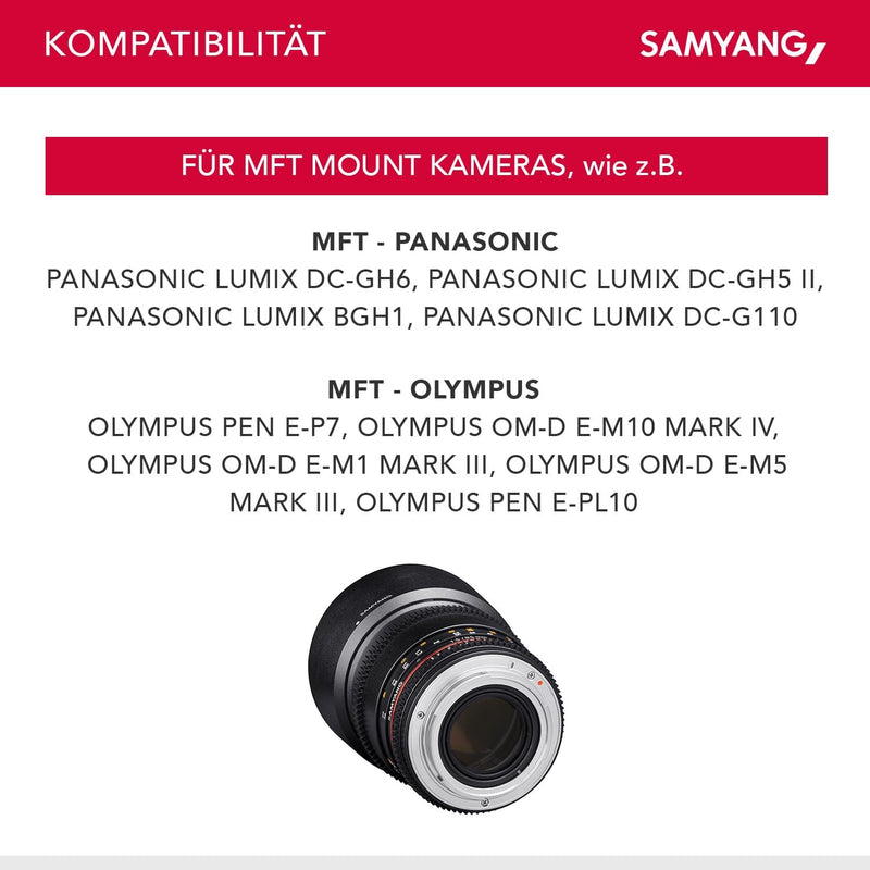 Samyang 7818 1,5/85mm Objektiv Video DSLR II MFT manueller Fokus Videoobjektiv 0,8 Zahnkranz Gear, P