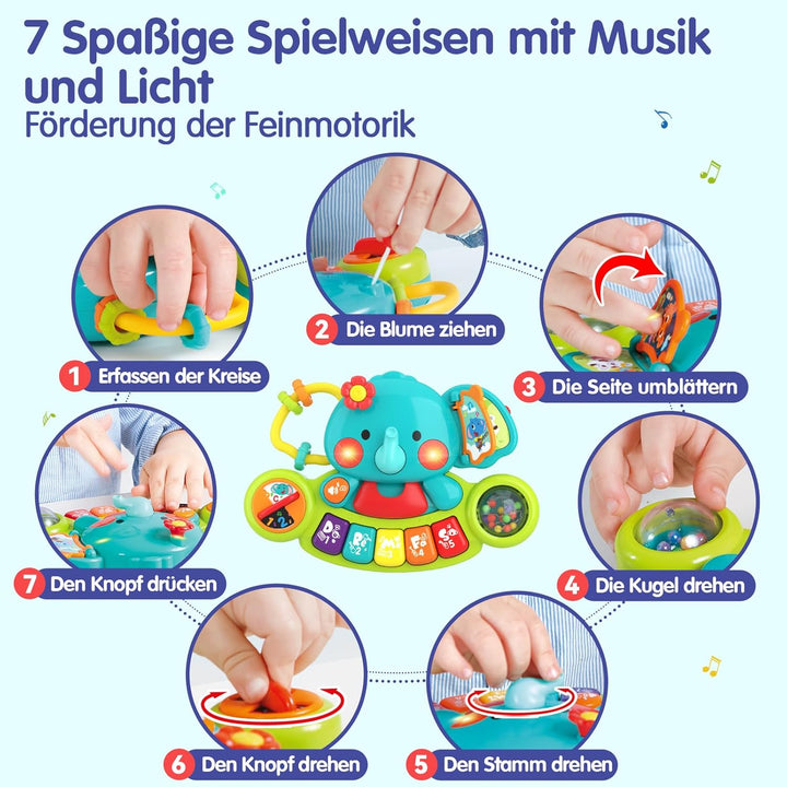 HOLA Baby Spielzeug 6 Monate Musikspielzeug, Elefant Spielzeug Klavier Motorikspielzeug mit Licht &amp;