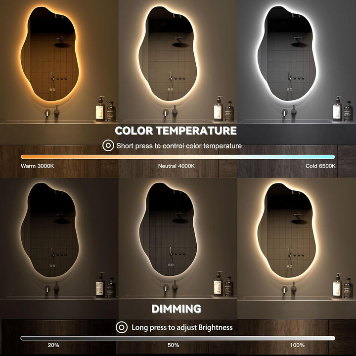 Dripex Badezimmerspiegel Led Badspiegel, Asymmetrisch, Touch-Schalter, Dimmbar, 3 Lichtfarbe Einstel