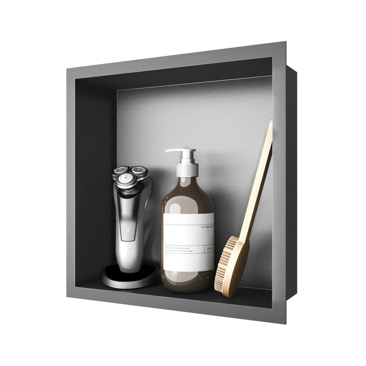 ROVOGO 30x30x10cm Nano Schwarz Wandnische Dusche Edelstahl, Eingebettete Duschnische Einzelregal Lag