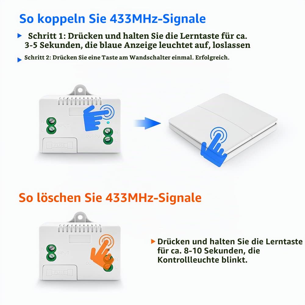 DieseRC Kinetischer Funk Lichtschalter, Wandpaneel 433Mhz RF Sicherheit Funkschalter und 10A Relais
