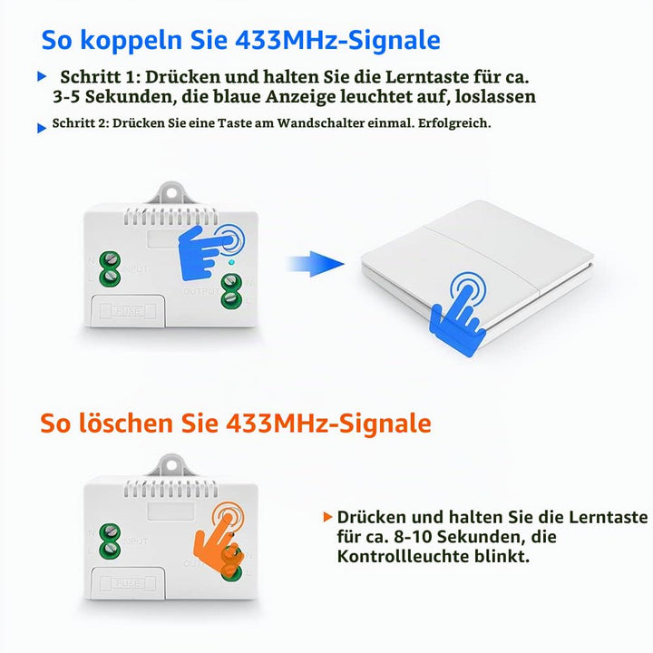 DieseRC Kinetischer Funk Lichtschalter, Wandpaneel 433Mhz RF Sicherheit Funkschalter und 10A Relais