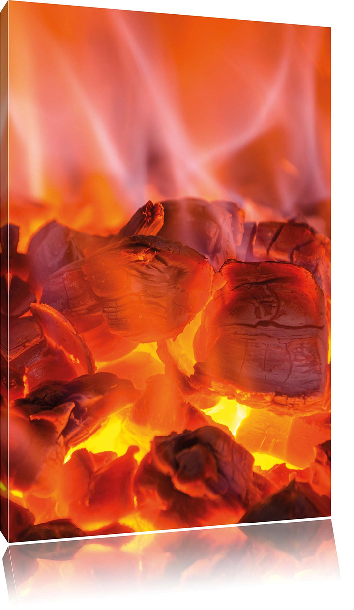 Holzkohle Feuer, Format: 100x70 auf Leinwand, XXL riesige Bilder fertig gerahmt mit Keilrahmen, Kuns