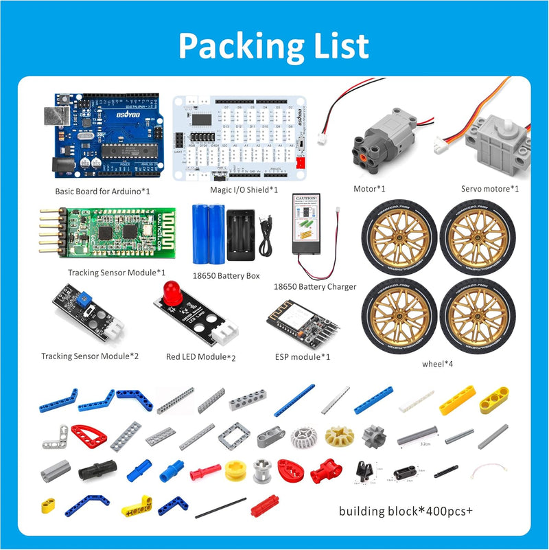 OSOYOO Model-T Building Block Robot Car kit for Arduino STEM Educational Robotic Programming Project