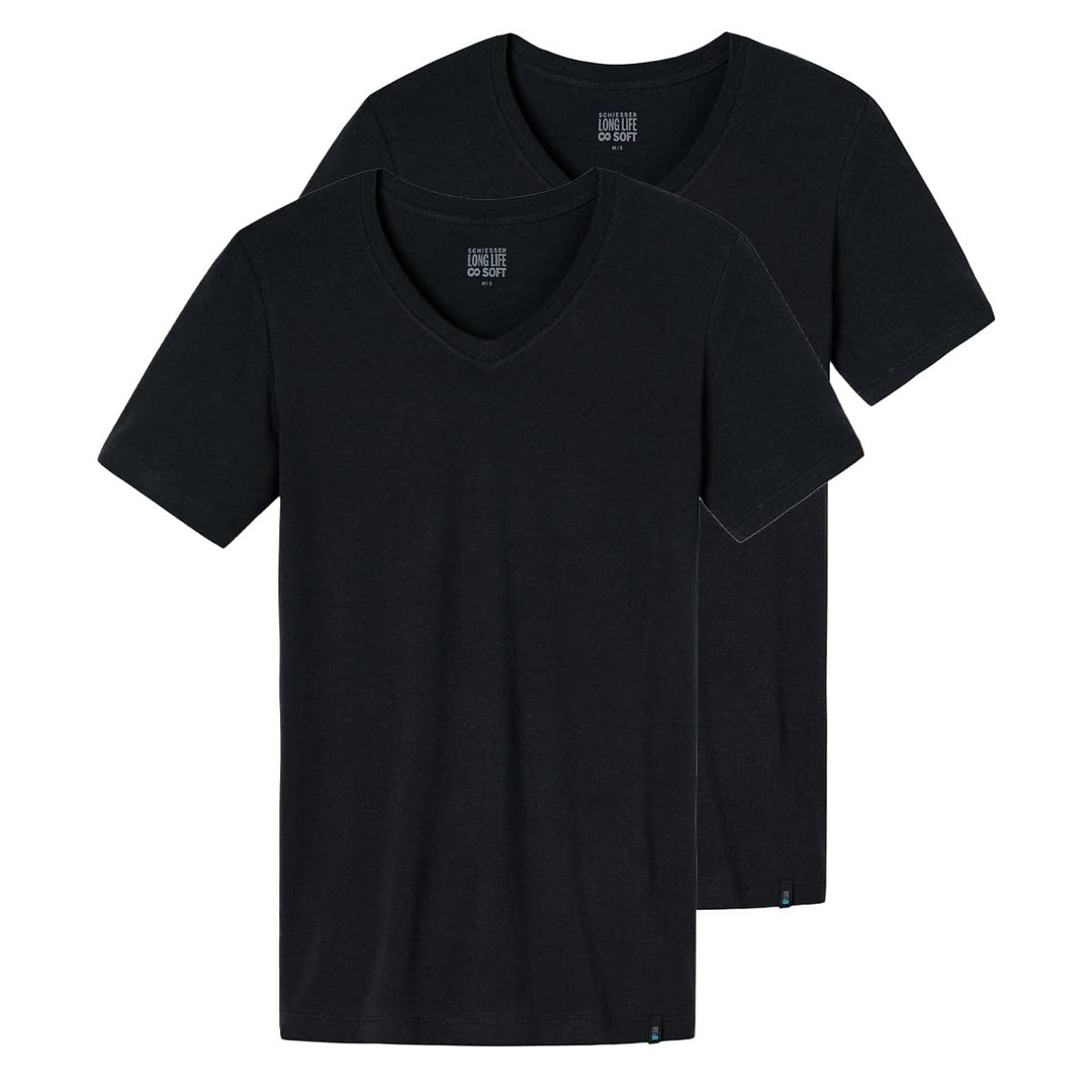 Schiesser Herren Unterhemd V-Ausschnitt atmungsaktiv und weich - Long Life Soft XXL Blauschwarz_1490