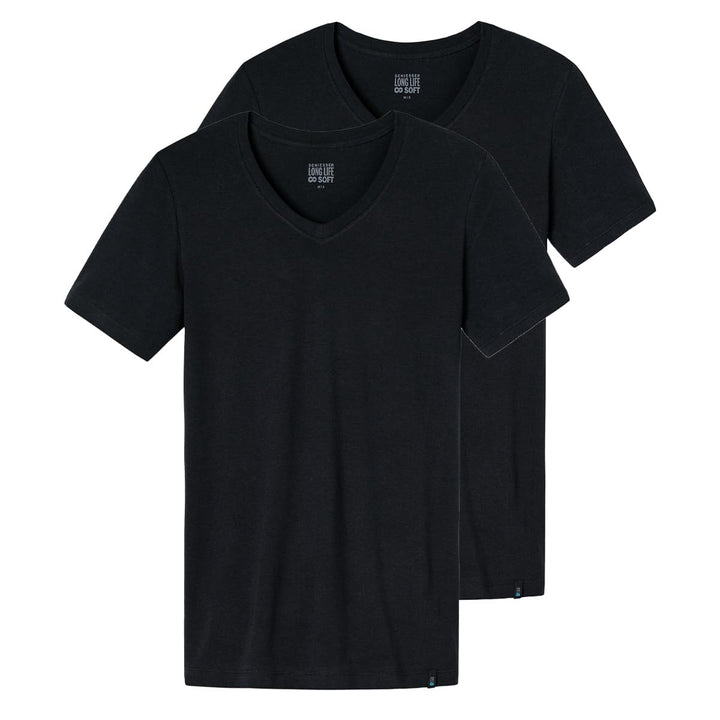 Schiesser Herren Shirt Kurzarm 1/2 Unterhemd Long Life Soft V-Neck - 149043 M Blauschwarz_149043, M
