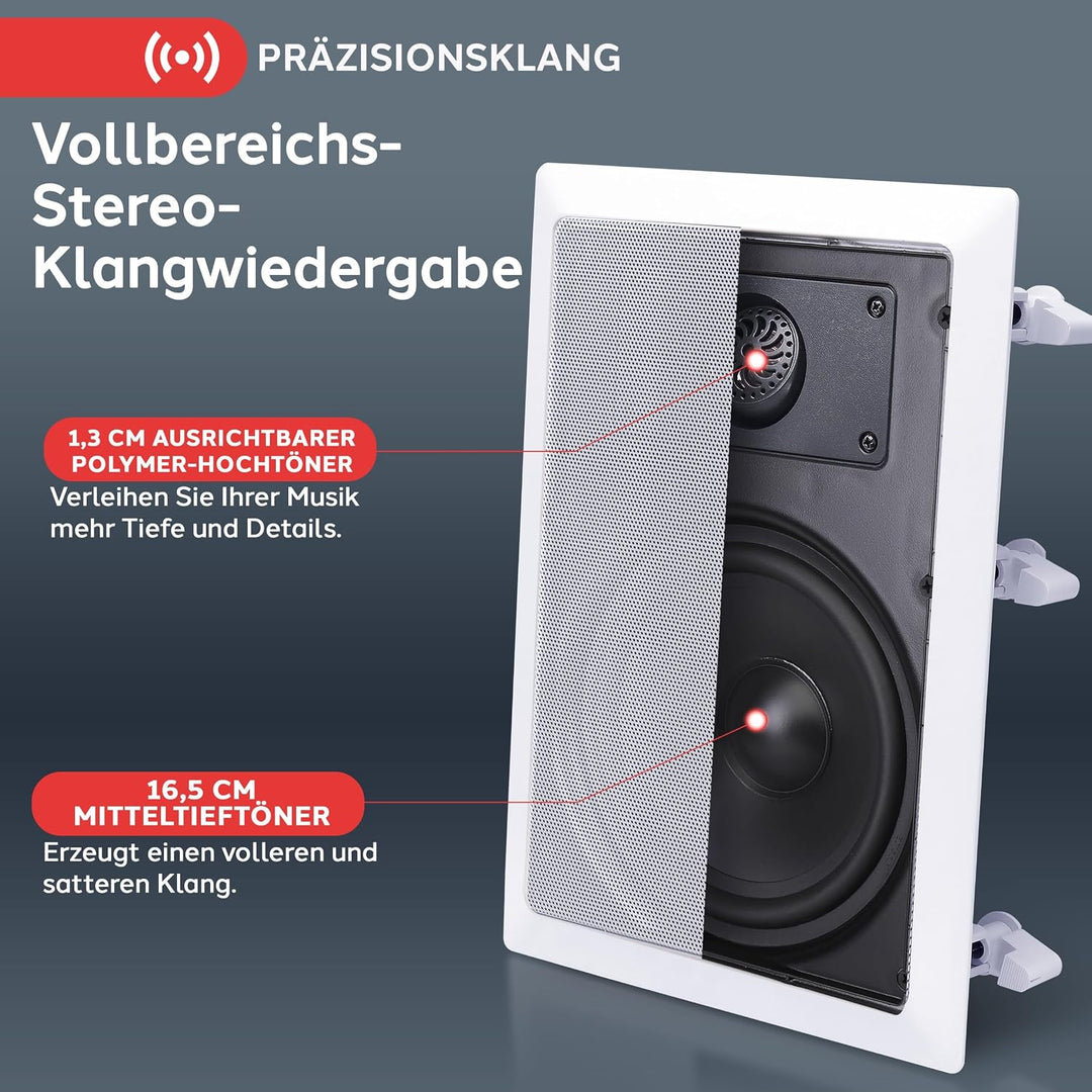 Pyle Wand-/Deckenlautsprecher 16,5 cm, 2-Wege, 200 W, Weiss, Paar | 4-8 Ohm Impedanz, Frequenzgang 7