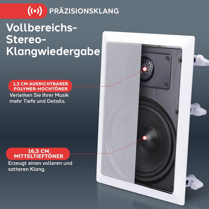 Pyle Wand-/Deckenlautsprecher 16,5 cm, 2-Wege, 200 W, Weiss, Paar | 4-8 Ohm Impedanz, Frequenzgang 7