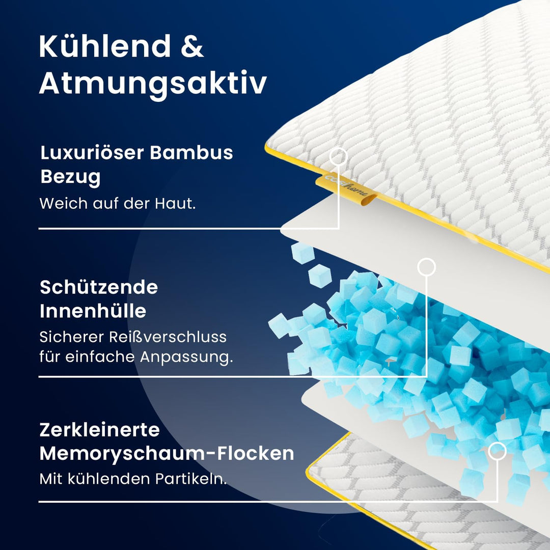 Cosi Home Geschreddertes Memory Foam Kissen zum Schlafen (2er Set), Verstellbares Kopfkissen mit Bam