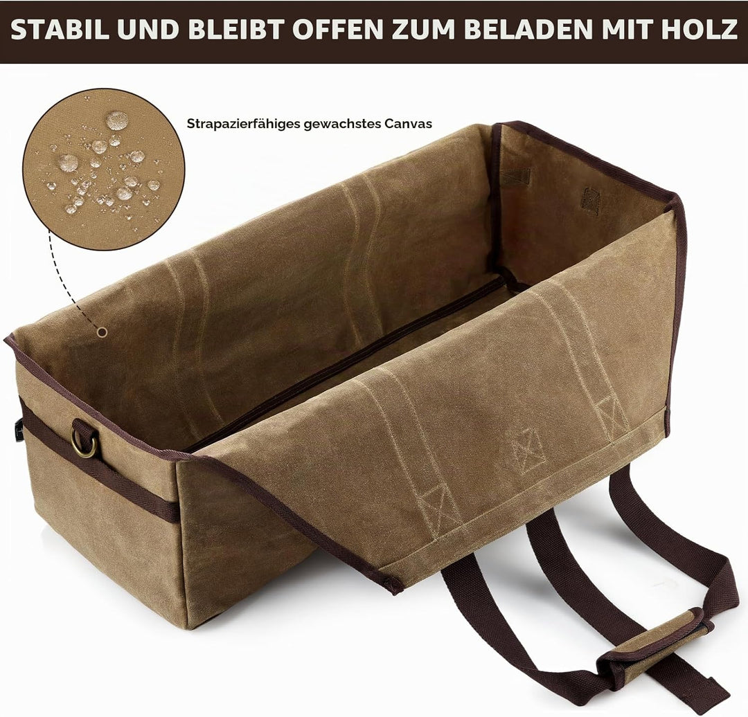 kaminholztasche Kaminholz Holzkorb Tragetasche Brennholztasche Kaminholzträger gewachstes Segeltuch