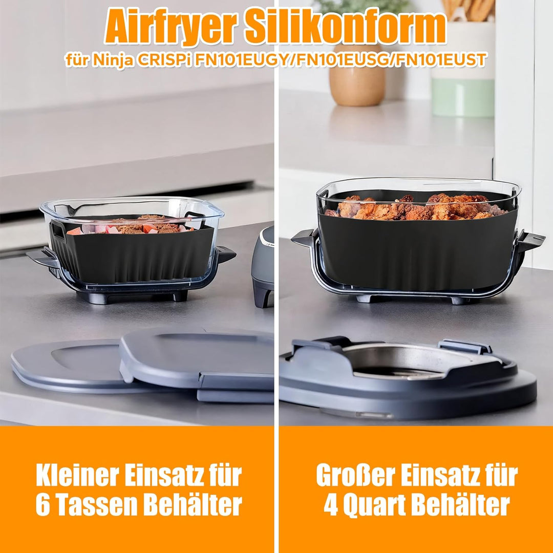 SelfTek 6 Stück Airfryer Zubehör für Ninja CRISPi FN101EU - mit 2 Stück Silikonform, Spritzschutz, S