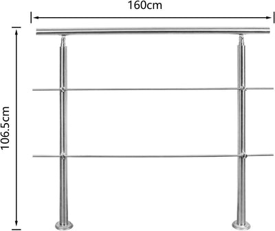 EINFEBEN Edelstahl Handlauf Geländer für Balkon Brüstung Treppen mit/ohne Querstreben (160cm, 2 Quer