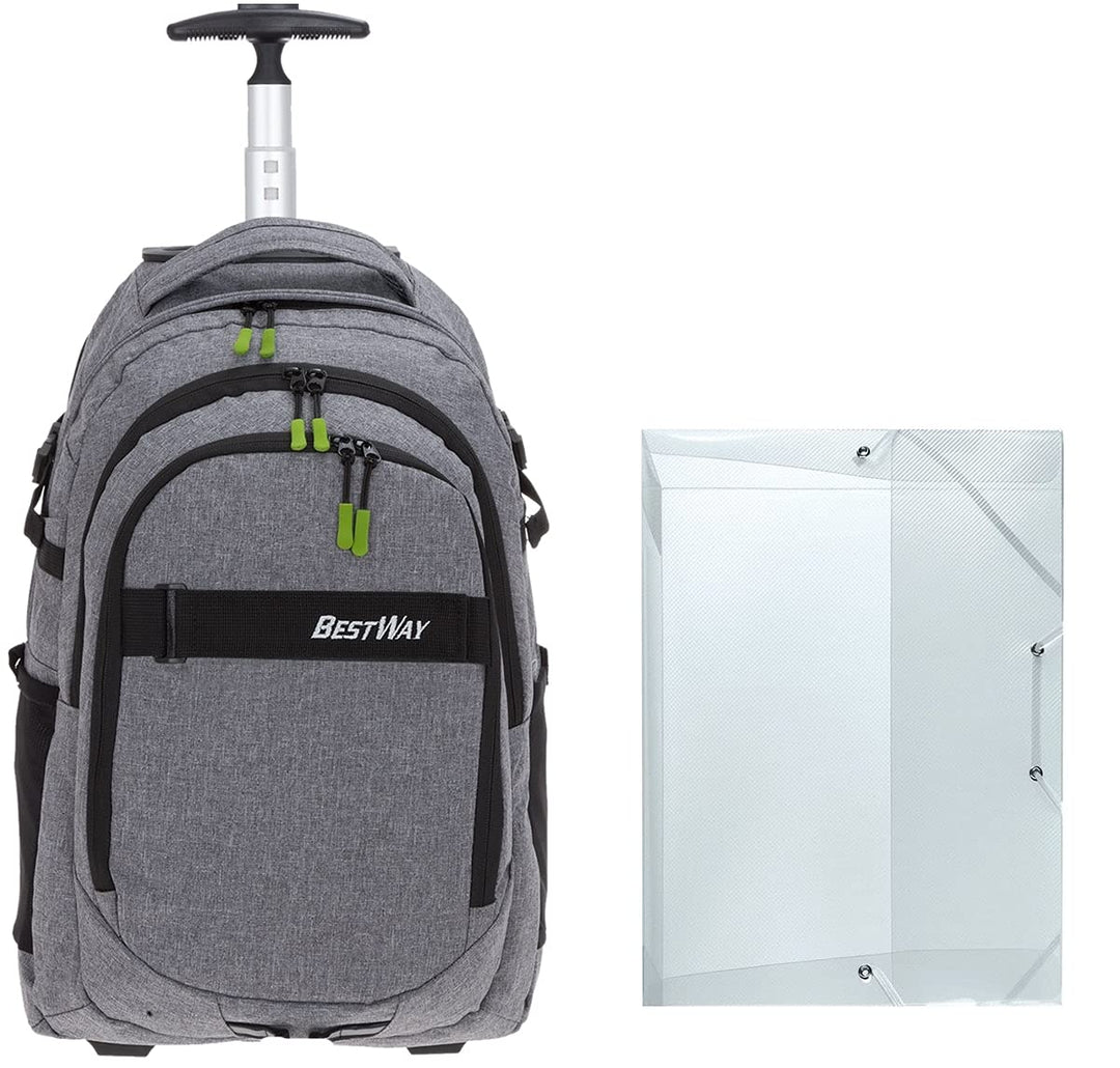 Bestway Schultrolley Mädchen Jungen Trolley Schulrucksack 2 Teile Set Packer Evo + Heftmappe A4 Dark