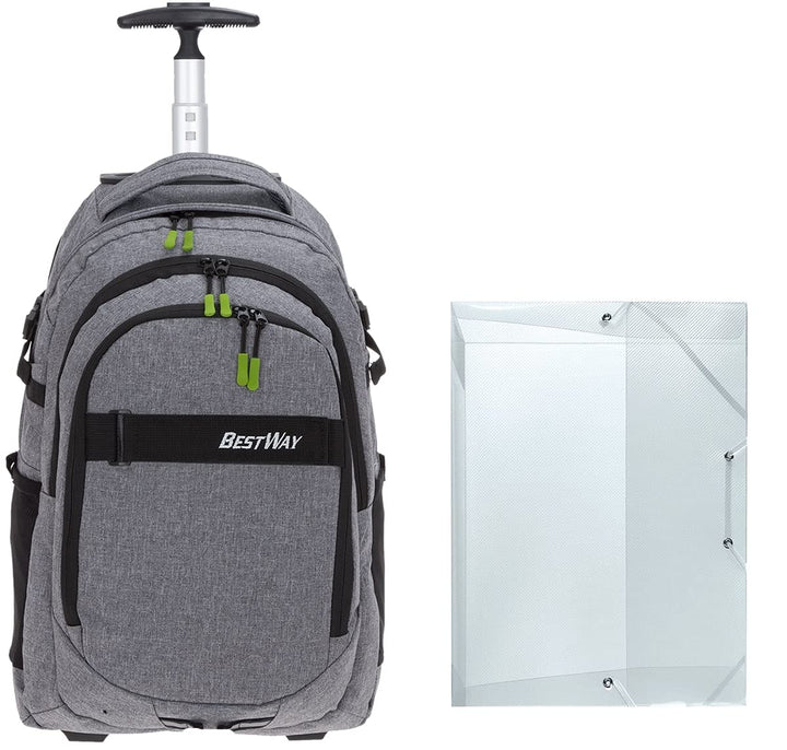 Bestway Schultrolley Mädchen Jungen Trolley Schulrucksack 2 Teile Set Packer Evo + Heftmappe A4 Dark