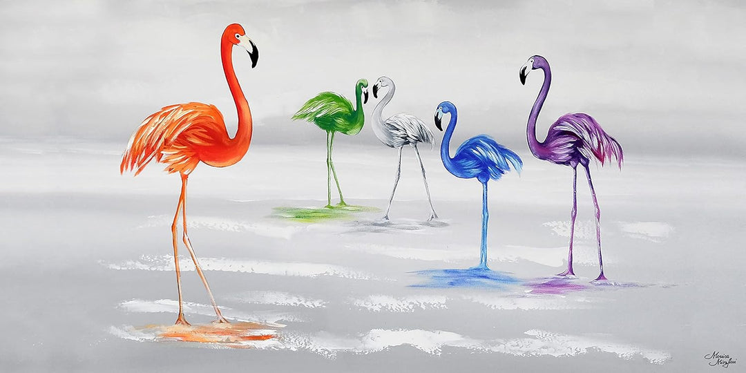 Monica Mirafiori I 100% HANDGEMALT I Gemälde Flamingos 140x70cm | Gemälde Handgemalt | Acrylgemälde