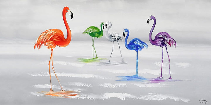 Monica Mirafiori I 100% HANDGEMALT I Gemälde Flamingos 140x70cm | Gemälde Handgemalt | Acrylgemälde