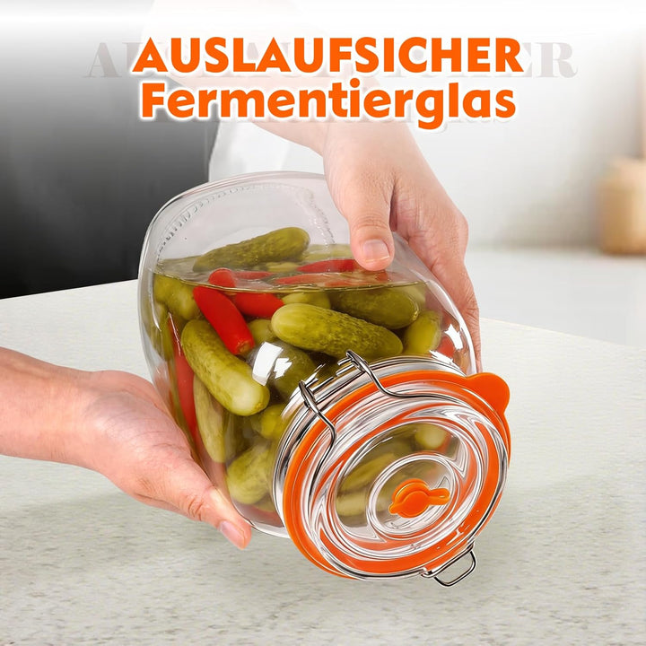 Ark miido 1,5-Liter-Fermentiergläser mit Gärspund und Deckeln, Fermentier-Set aus Glas mit 2 Holzstä
