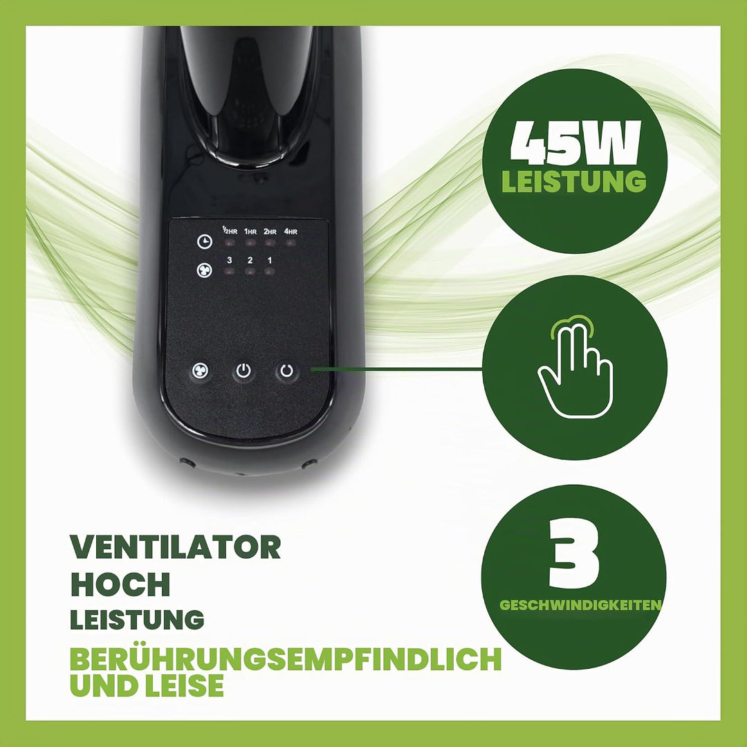 GROWMANIA Wandventilator, schwarz, mit Fernbedienung, 45 W, mit 3 Geschwindigkeitsstufen und Oszilla