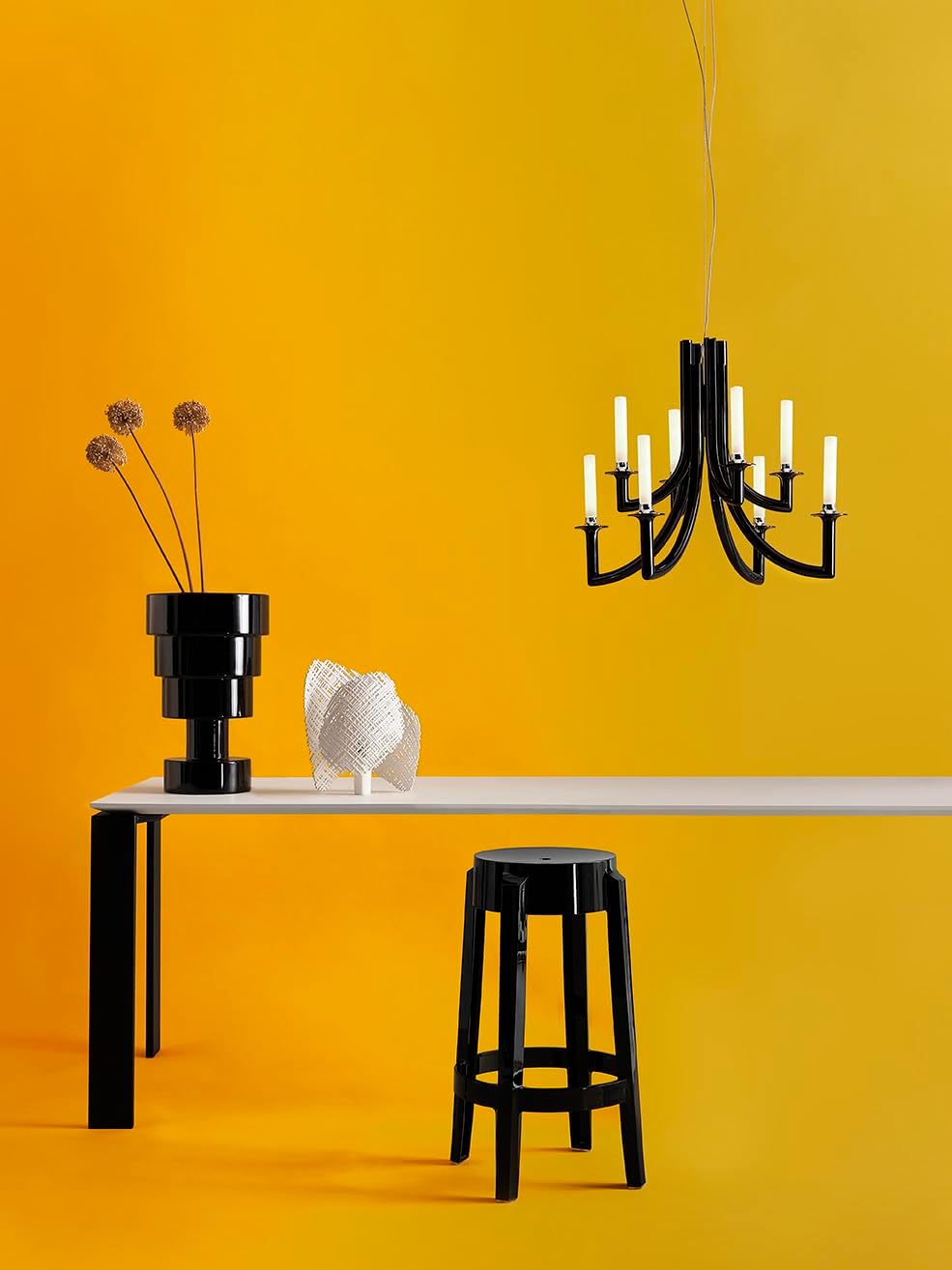 Kartell Charles Ghost, Hocker Large, H. 75 cm, Schwarz, 2er-Satz H. 75 Schwarzglänzend, H. 75 Schwar