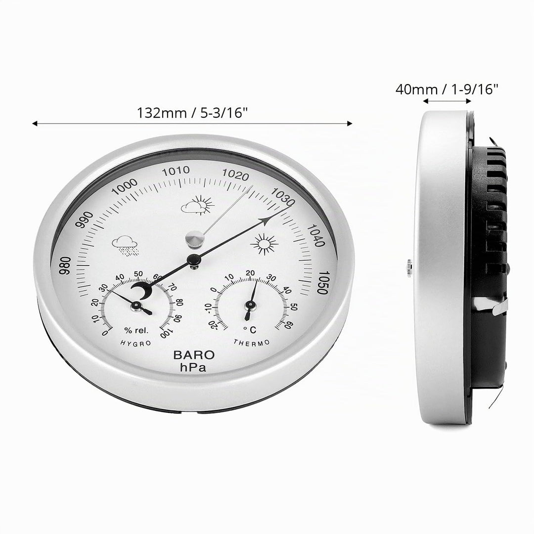 QWORK® 3in1 Wetterstation Analog Ø14 cm, Baro-/Thermo-/Hygrometer mit Edelstahl Gehäuse, Kein Batter
