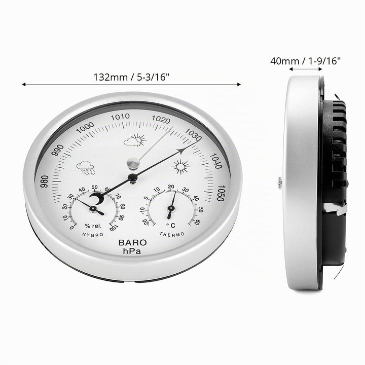 QWORK® 3in1 Wetterstation Analog Ø14 cm, Baro-/Thermo-/Hygrometer mit Edelstahl Gehäuse, Kein Batter