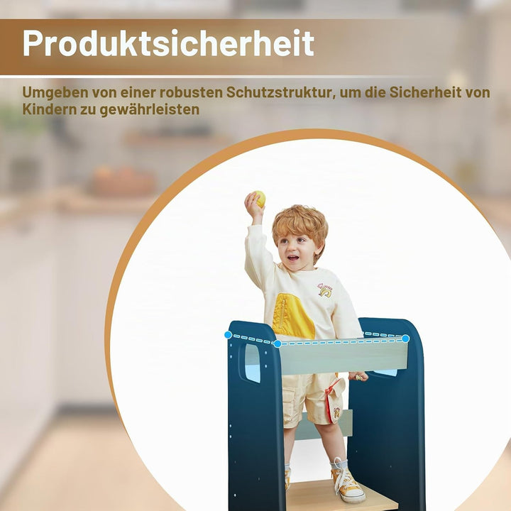 Montessori Lernturm aus Holz – Lernturm für Kinder – Rutschhemmende Füsse Montessori-Methode (Schwar