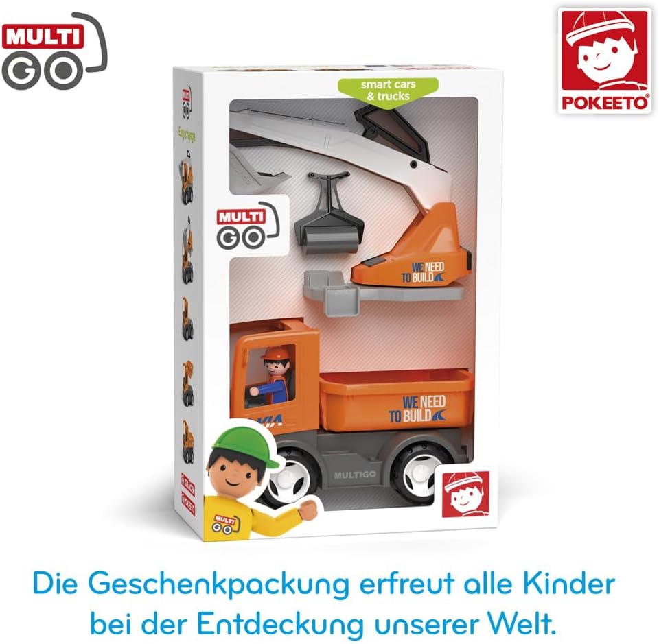 VIA 2+1 Set Sandkasten Spielzeug für Kinder ab 3 Jahre -Strassenarbeiter, Auto, Bagger, Ladepritsche