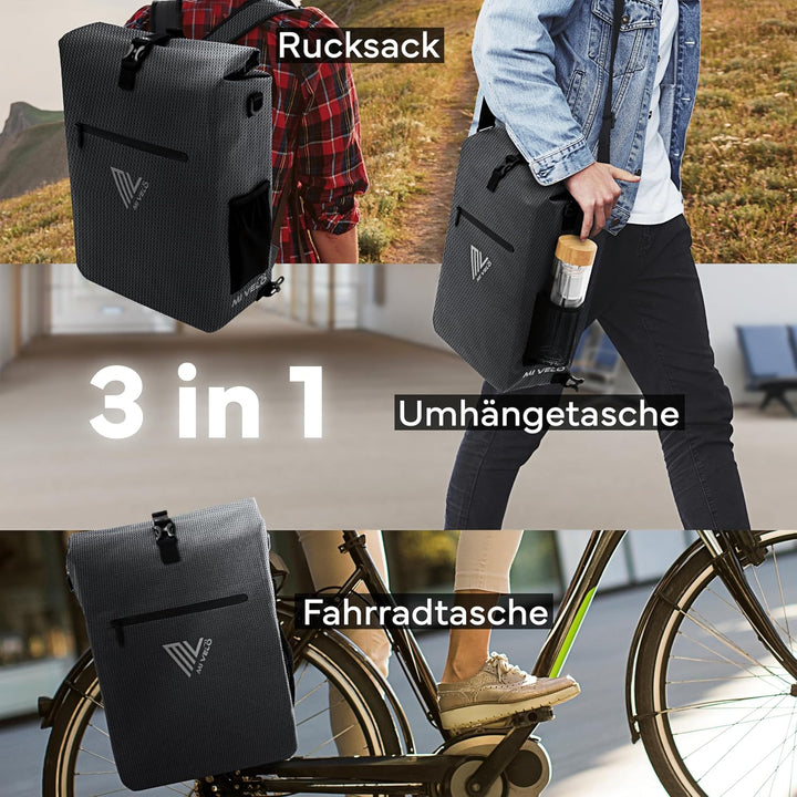 MIVELO Fahrradtasche für Gepäckträger - 3in1 Gepäckträgertasche Rucksack Umhängetasche - 100% wasser