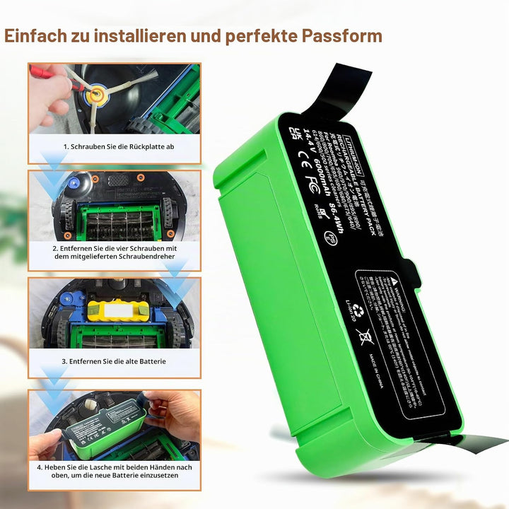 6000mAh Ersatzakku Kompatibel für iRobot Roomba 500 600 600 700 800 900 Serie für Roomba 960 981 970