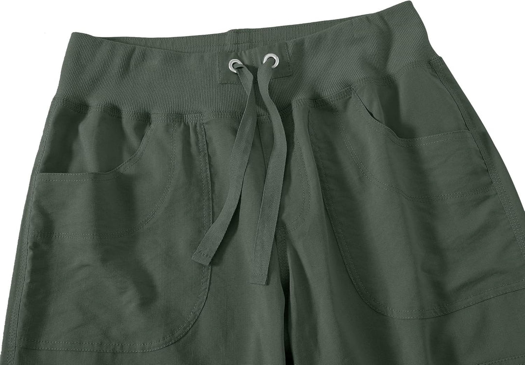 JINSHI Hosen Damen Cargohose Lange Capri Freizeithose Outdoor Jogginghose High Waist mit Kordelzug,