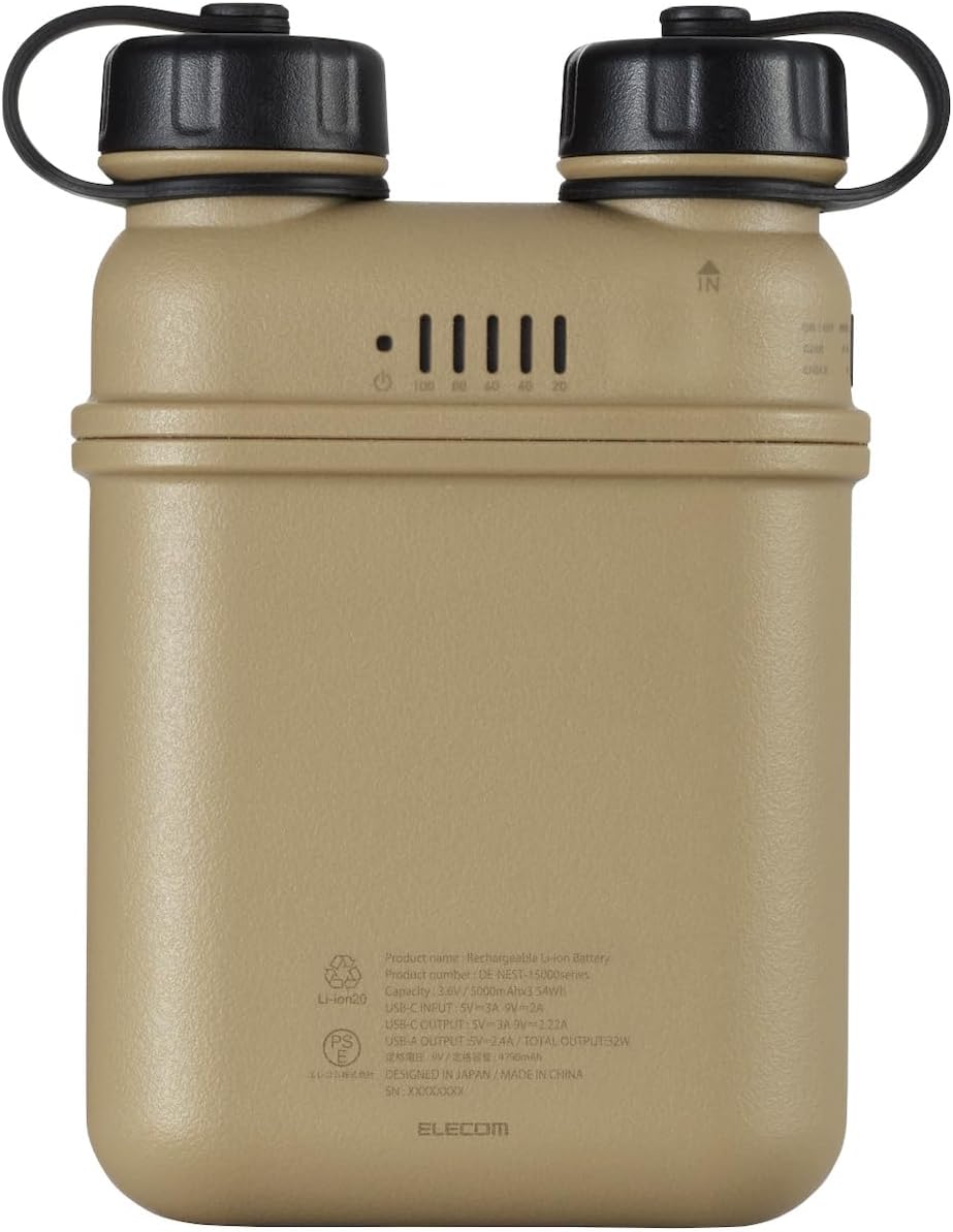 ELECOM NESTOUT Portable Charger, 15000mAh Outdoor Battery Power Bank, 32W USB-C Fast Charging PD, Wa