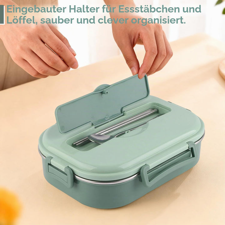Tissting Edelstahl Lunchbox 4-Fach Tragbarer Lebensmittelbehälter mit Silikondichtung 1500ml für Stu