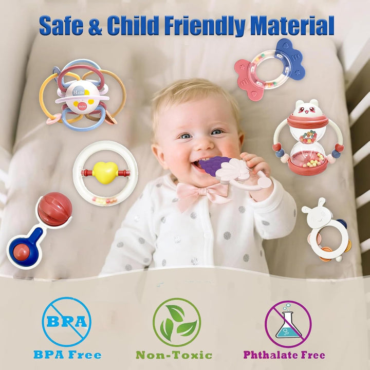 Baby Rassel Beissring Set 13 PCS, Montessori Spielzeug - Shaker Greifen Rassel, Zahnungshilfe Baby 3