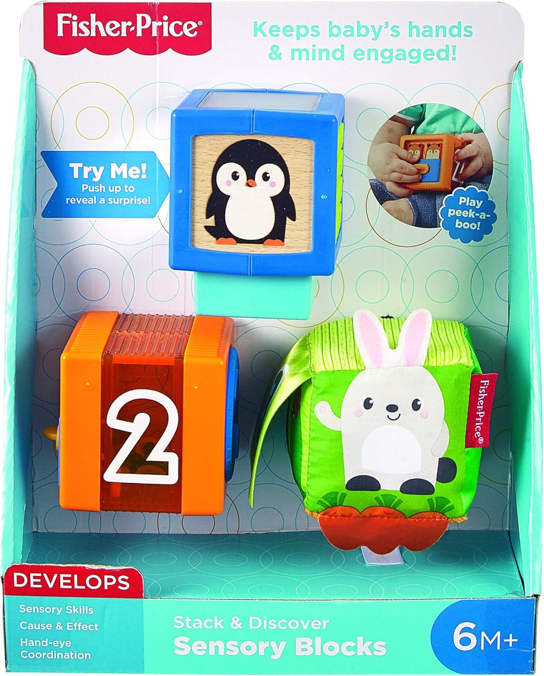 Fisher-Price GJW13 - Babys Bunte Tierbausteine, 3 Stück, Bunte Aktivitätsspielzeuge Babyspielzeug ab
