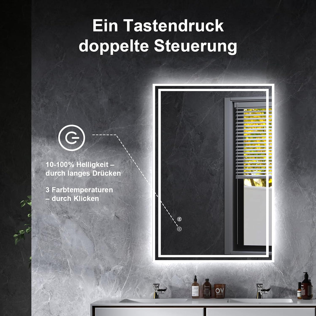 Youyijia Spiegel Mit Beleuchtung, Badspiegel Mit Beleuchtung Mit Touch-Schalter Beschlagfrei, 3 Lich