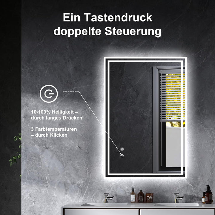 Youyijia Spiegel Mit Beleuchtung, Badspiegel Mit Beleuchtung Mit Touch-Schalter Beschlagfrei, 3 Lich